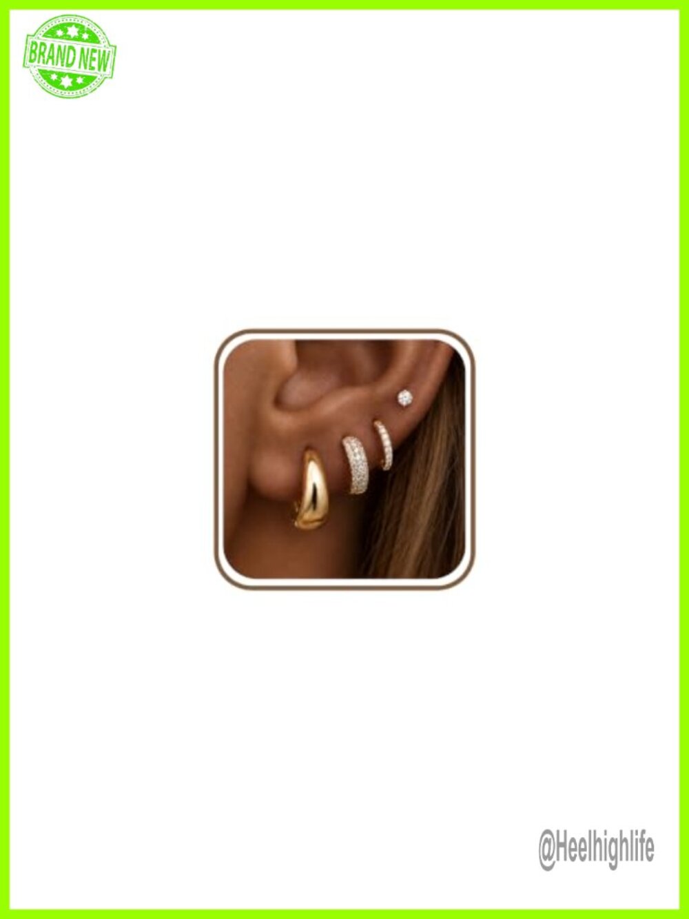 Hypoallergenic Gold Huggie Hoop Earring Stack CZ Studs Set